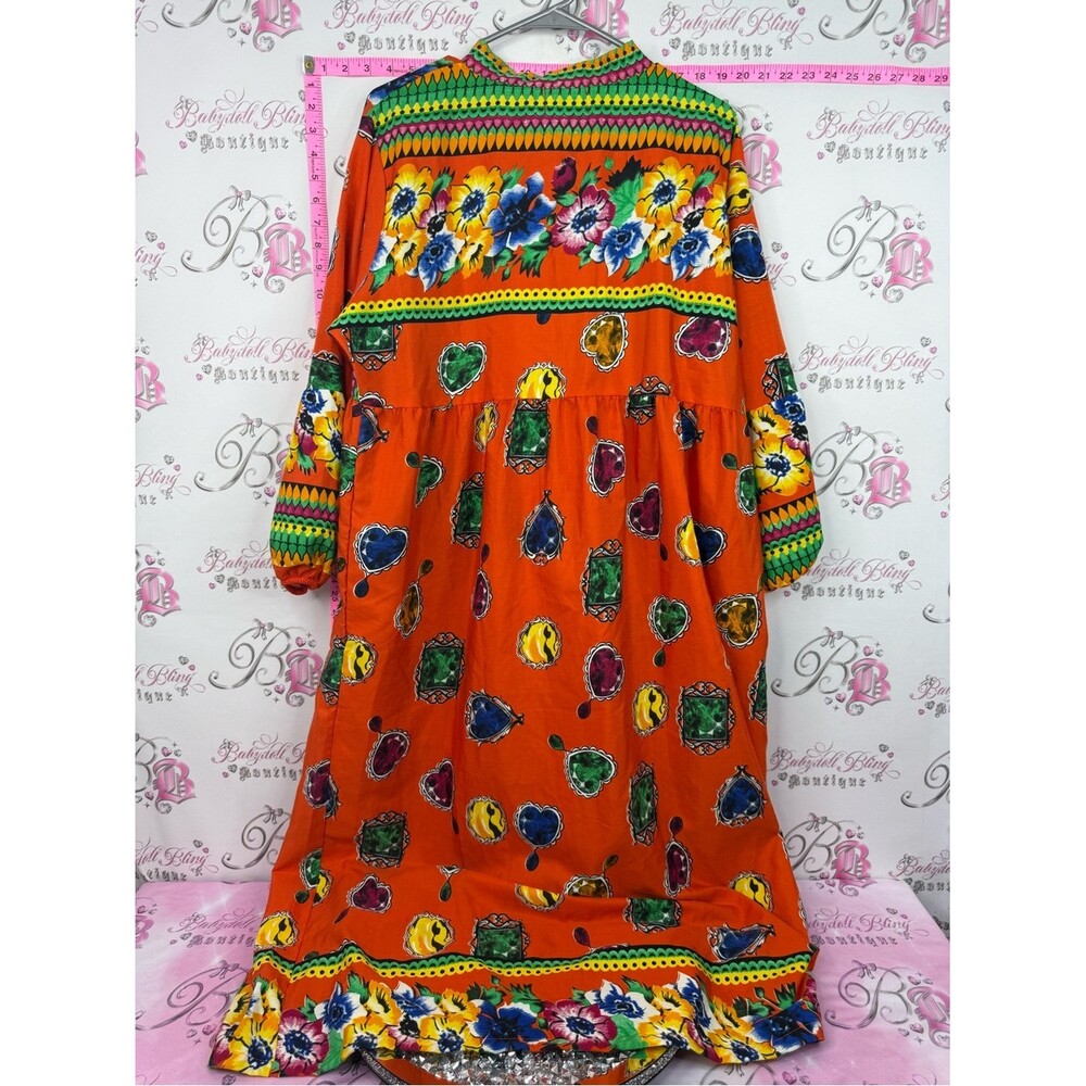 GALABYA Egypt dress jewels Vibrant Orange Floral Maxi Dress - Picture 2 of 9